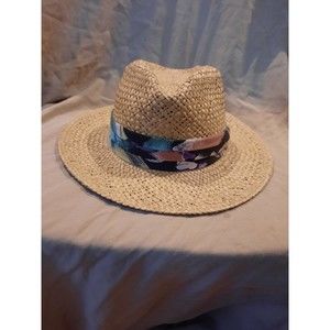 VTG J Hats Fedora Straw Hat Floral Fabric Band Summer Sun Hat Sri Lanka Beach